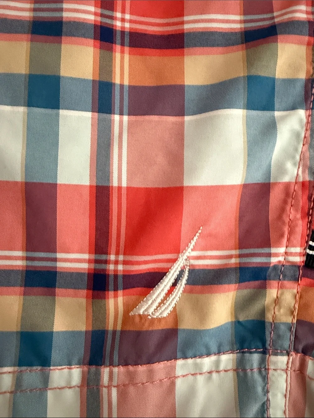 Nautica Red & Blue Plaid Swim Trunks